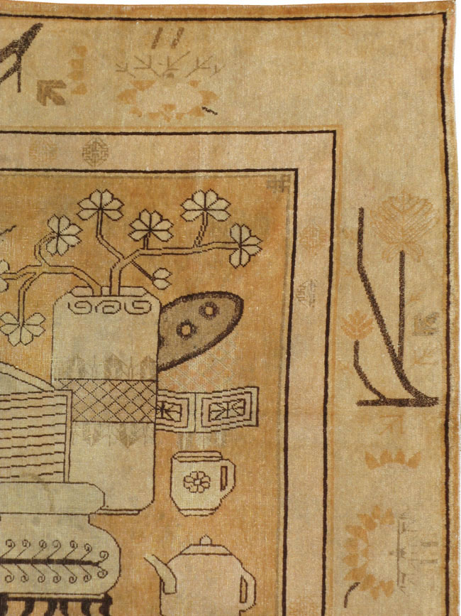 Vintage East Turkestan Khotan Pictorial Carpet, No.17142 - Galerie Shabab