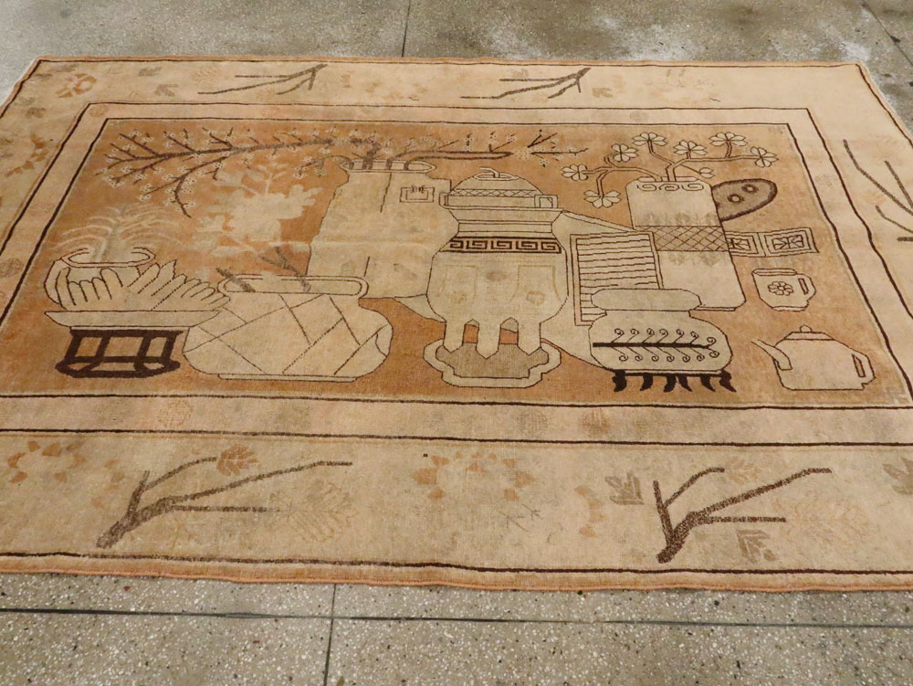 Vintage East Turkestan Khotan Pictorial Carpet, No.17142 - Galerie Shabab