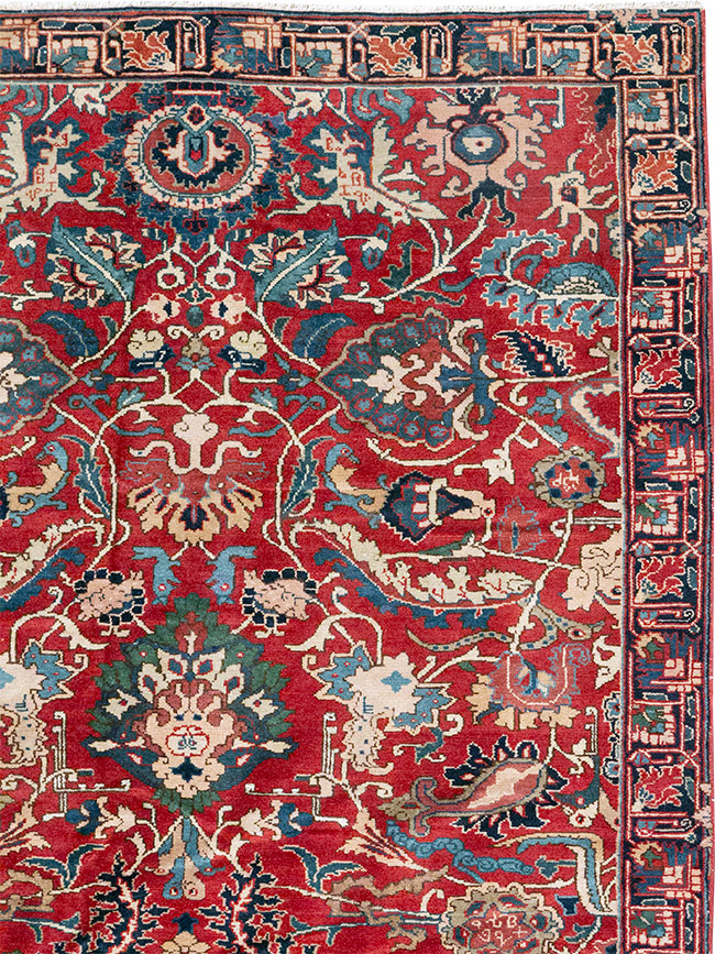 Antique Persian Senneh Tabriz Accent Carpet, No.17671 - Galerie Shabab