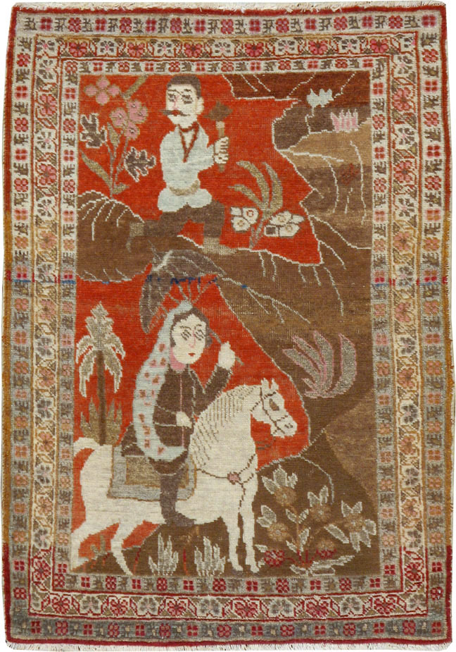 Vintage Persian Tabriz Pictorial Rug, No.17935 - Galerie Shabab