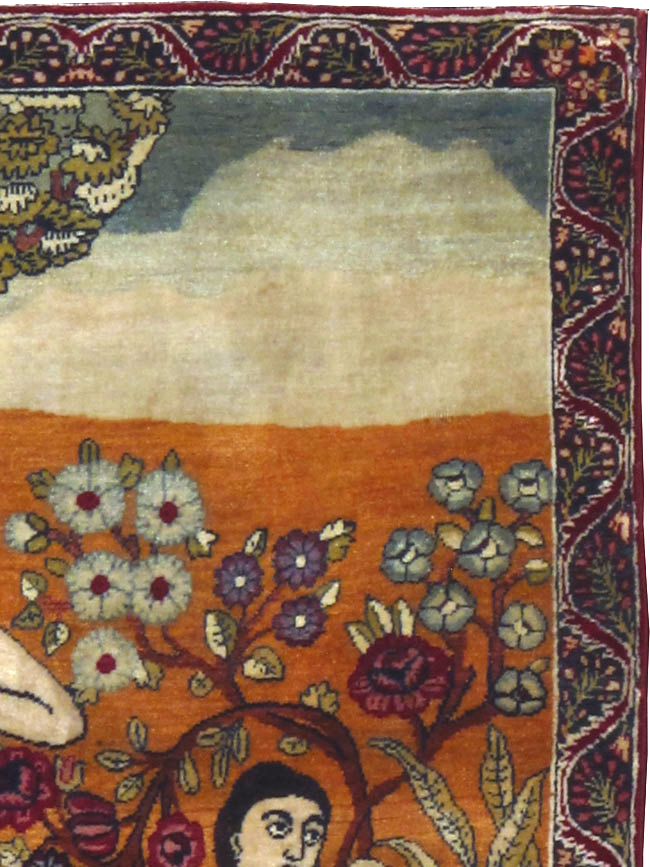 Antique Persian Lavar Kerman Pictorial Rug, No.17958 - Galerie Shabab