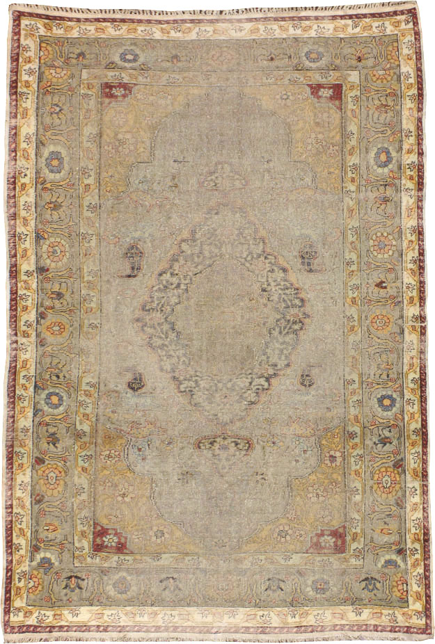 Antique Turkish Silk and Metal Thread Kayseri Accent Rug, No.18070 - Galerie Shabab