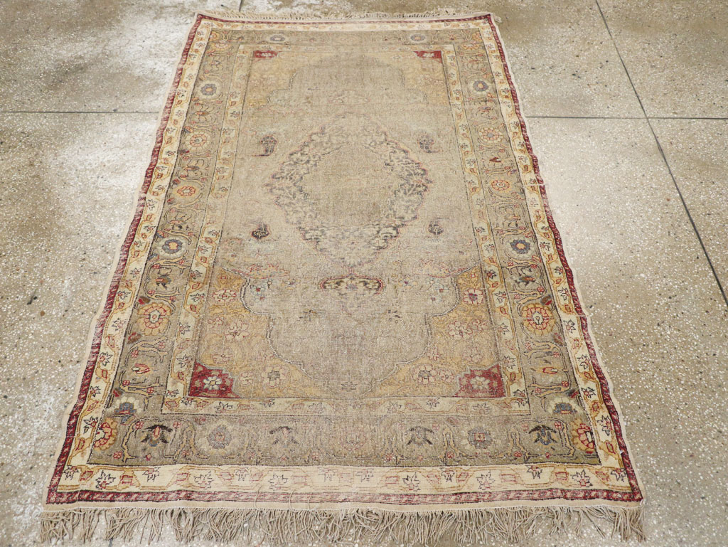Antique Turkish Silk and Metal Thread Kayseri Accent Rug, No.18070 - Galerie Shabab