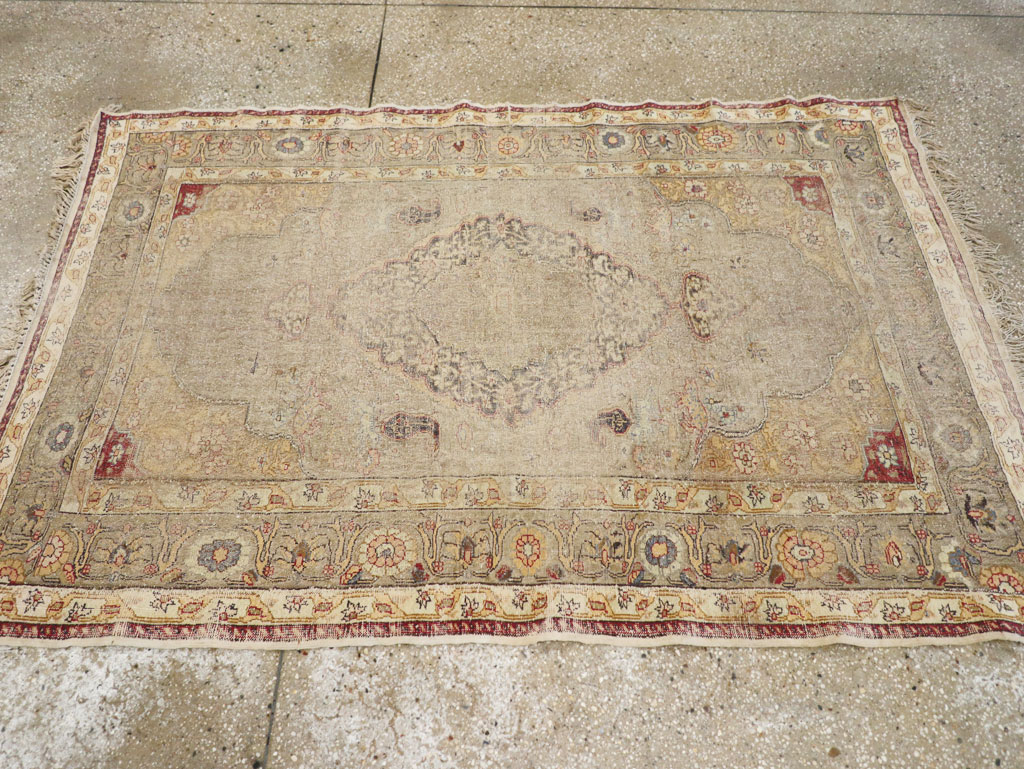 Antique Turkish Silk and Metal Thread Kayseri Accent Rug, No.18070 - Galerie Shabab
