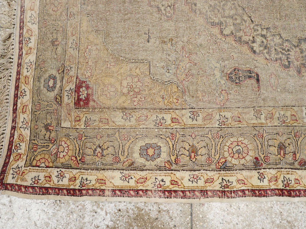 Antique Turkish Silk and Metal Thread Kayseri Accent Rug, No.18070 - Galerie Shabab