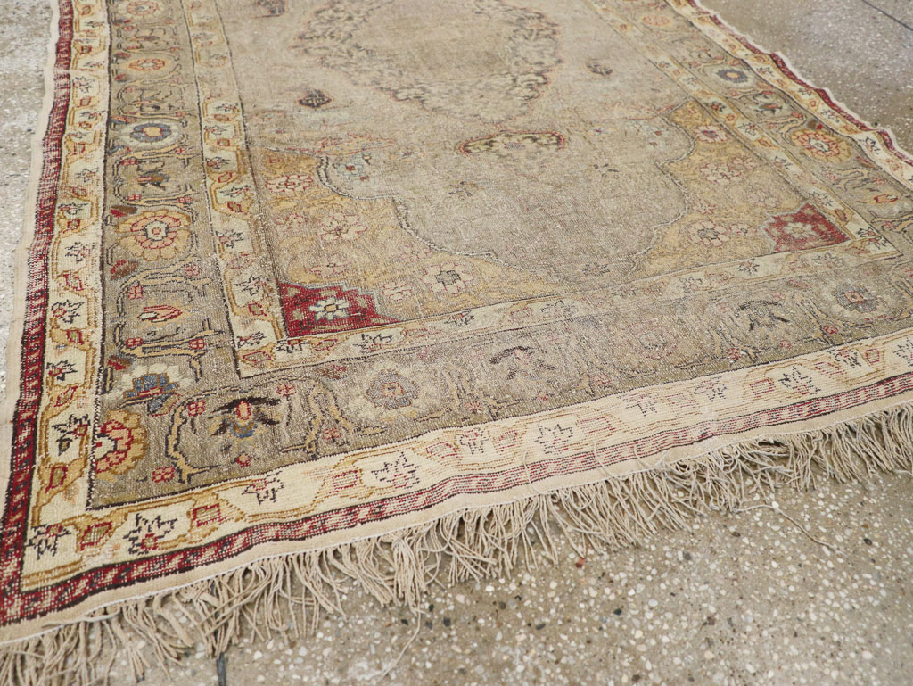 Antique Turkish Silk and Metal Thread Kayseri Accent Rug, No.18070 - Galerie Shabab