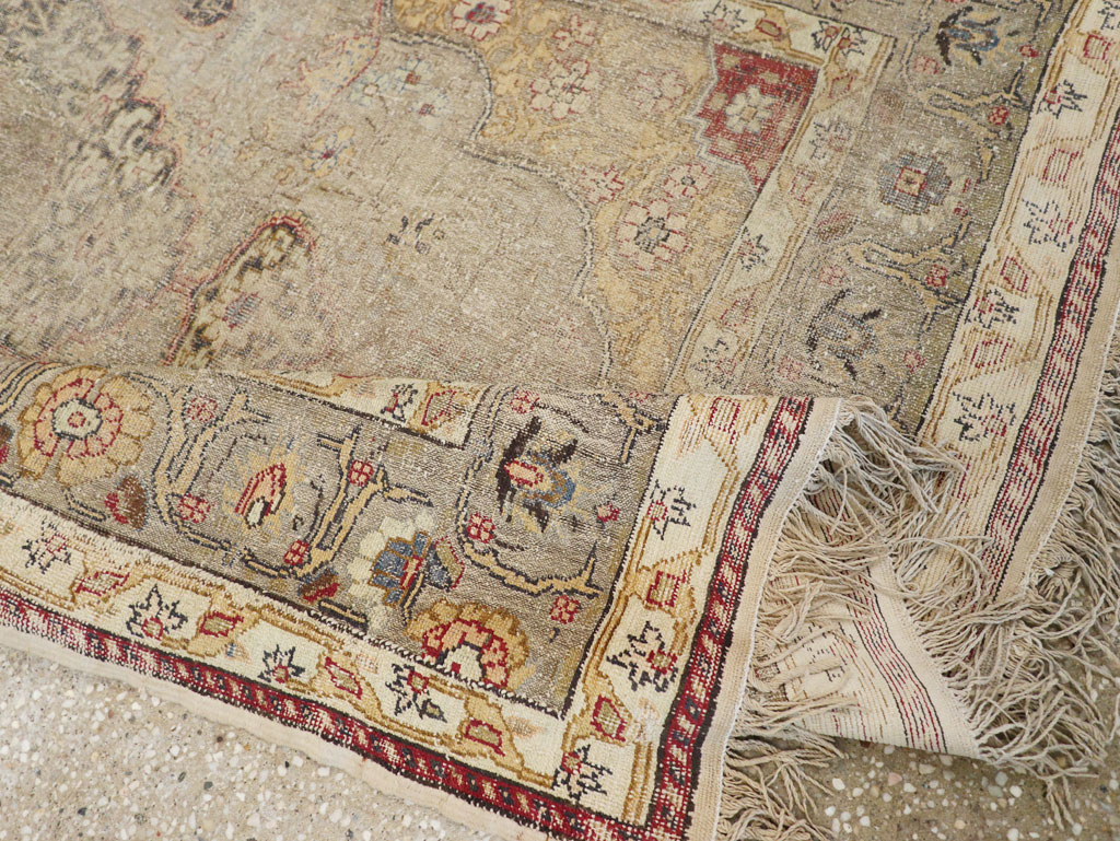 Antique Turkish Silk and Metal Thread Kayseri Accent Rug, No.18070 - Galerie Shabab
