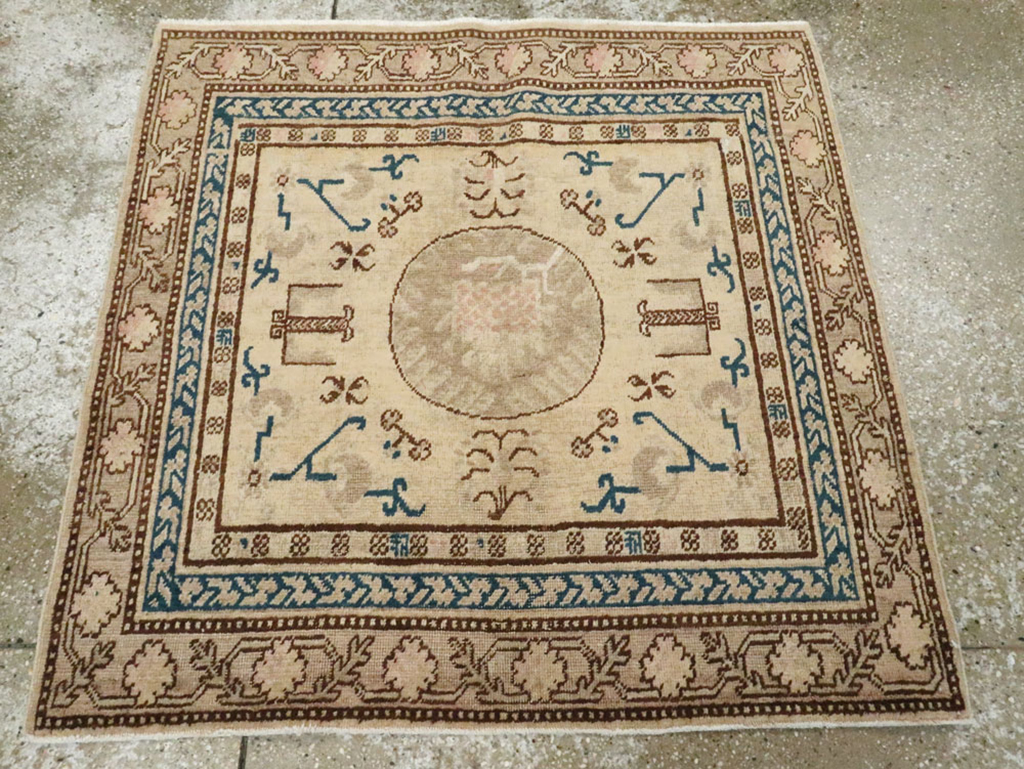 Antique East Turkestan Khotan Square Rug (Pair: 1 of 2), No.18245 - Galerie Shabab
