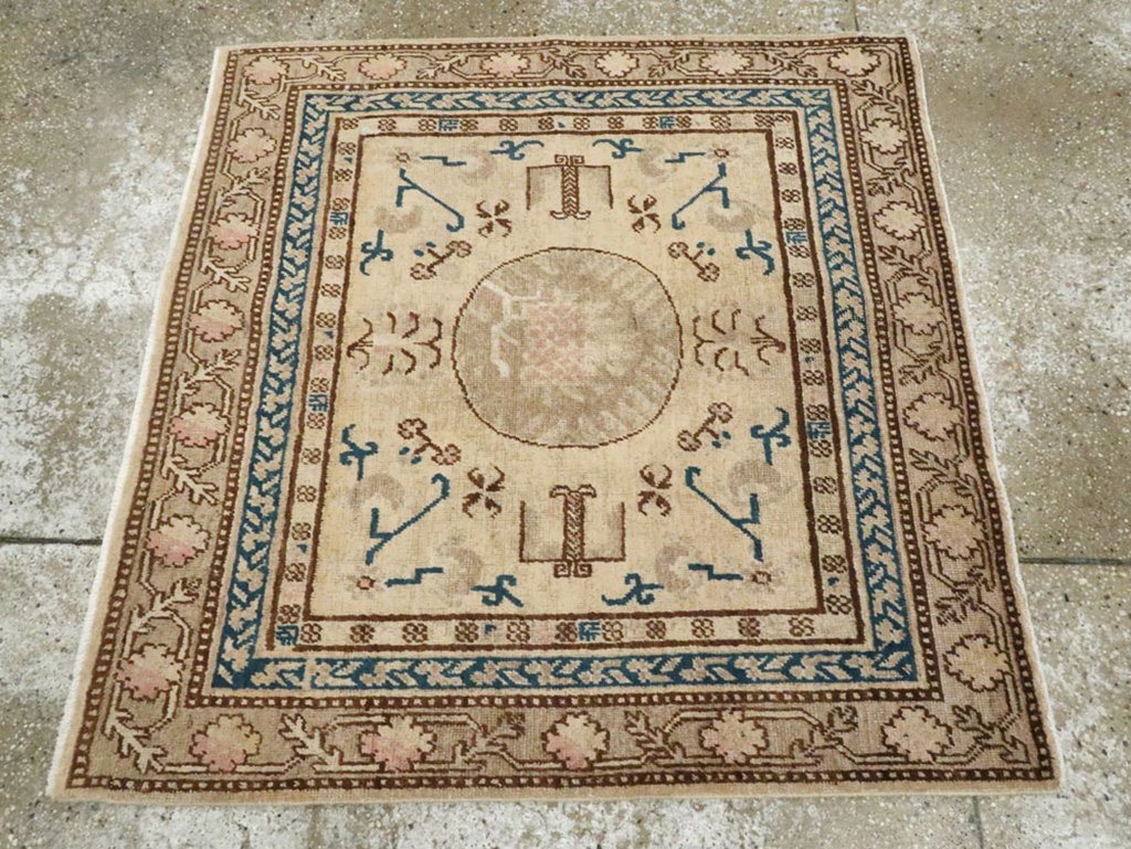 Antique East Turkestan Khotan Square Rug (Pair: 1 of 2), No.18245 - Galerie Shabab