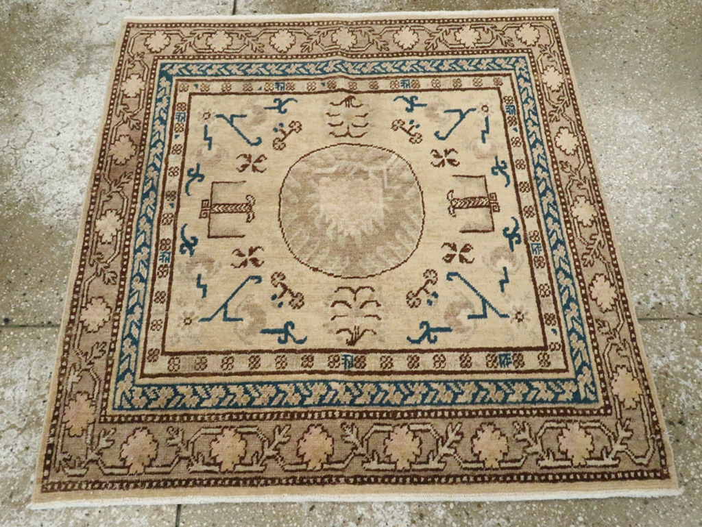 Antique East Turkestan Khotan Square Rug (Pair: 2 of 2), No.18246 - Galerie Shabab