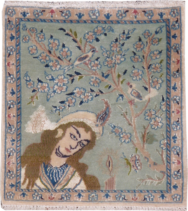 Vintage Persian Nain Pictorial Rug, No.18546 - Galerie Shabab