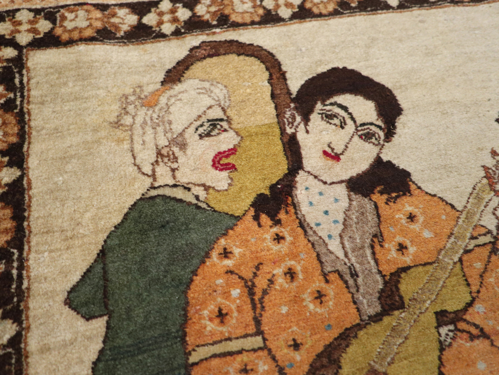 Vintage Persian Tabriz Pictorial Rug, No.18933 - Galerie Shabab