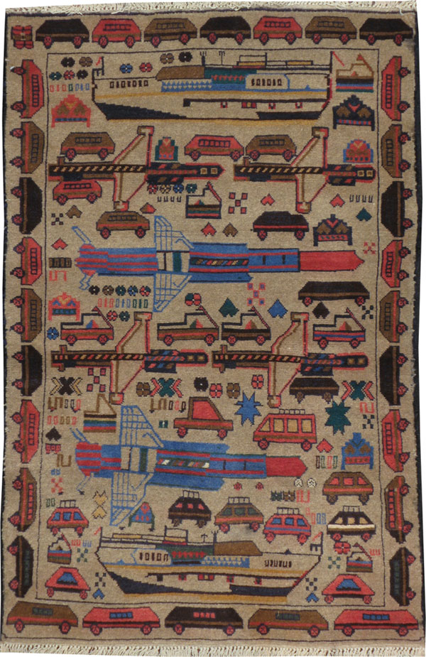 Vintage Afghan Pictorial War Rug, No.18969 - Galerie Shabab