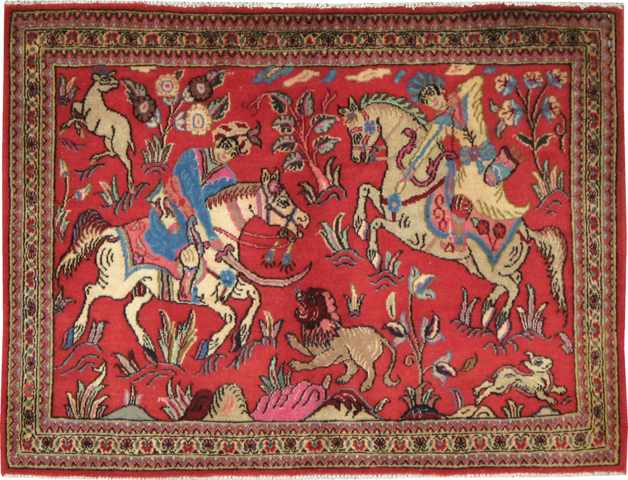 Vintage Persian Quom Pictorial Rug (Pair: 1 of 2), No.18996 - Galerie Shabab