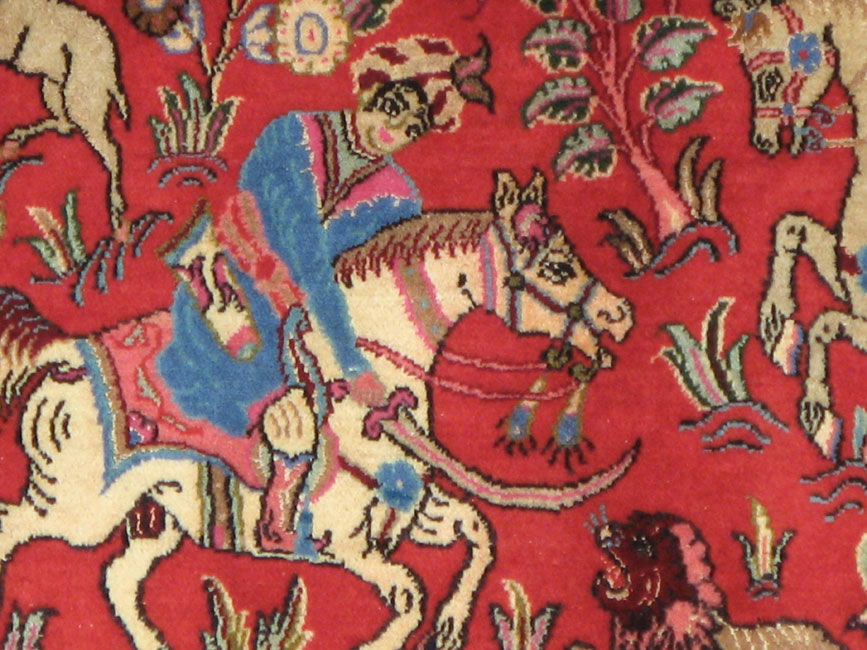 Vintage Persian Quom Pictorial Rug (Pair: 1 of 2), No.18996 - Galerie Shabab