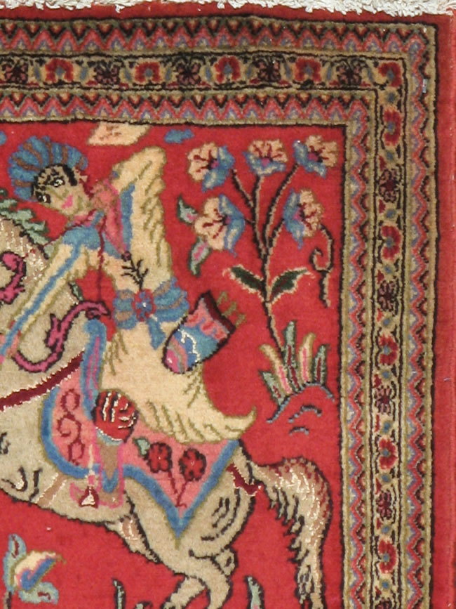 Vintage Persian Quom Pictorial Rug (Pair: 1 of 2), No.18996 - Galerie Shabab