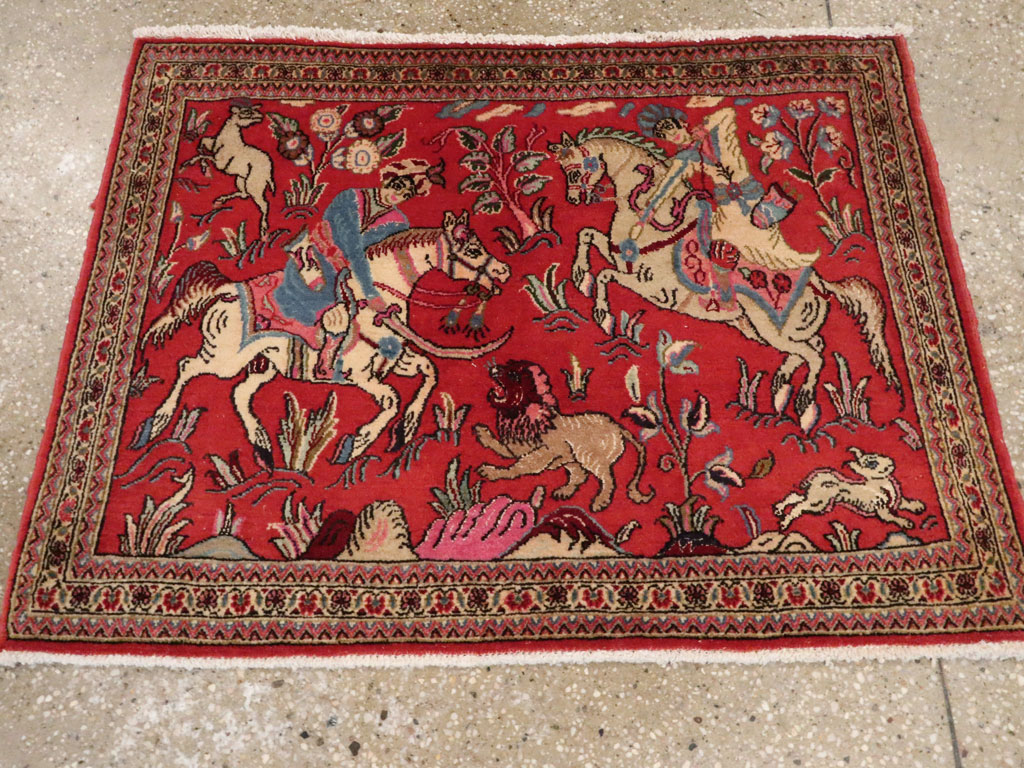 Vintage Persian Quom Pictorial Rug (Pair: 1 of 2), No.18996 - Galerie Shabab