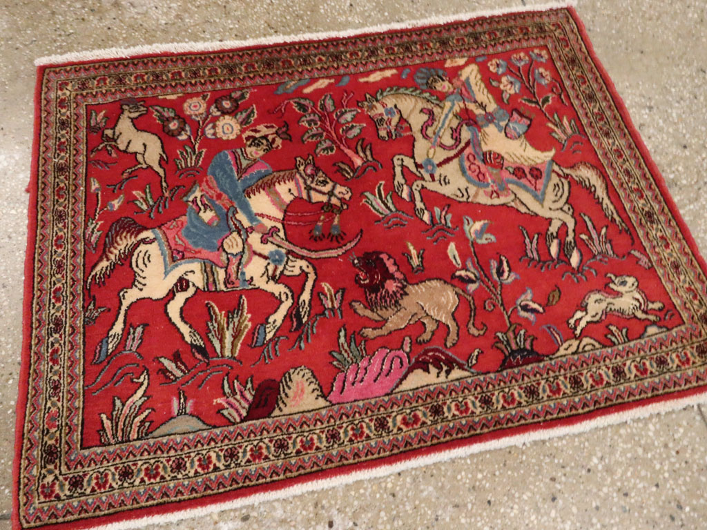 Vintage Persian Quom Pictorial Rug (Pair: 1 of 2), No.18996 - Galerie Shabab