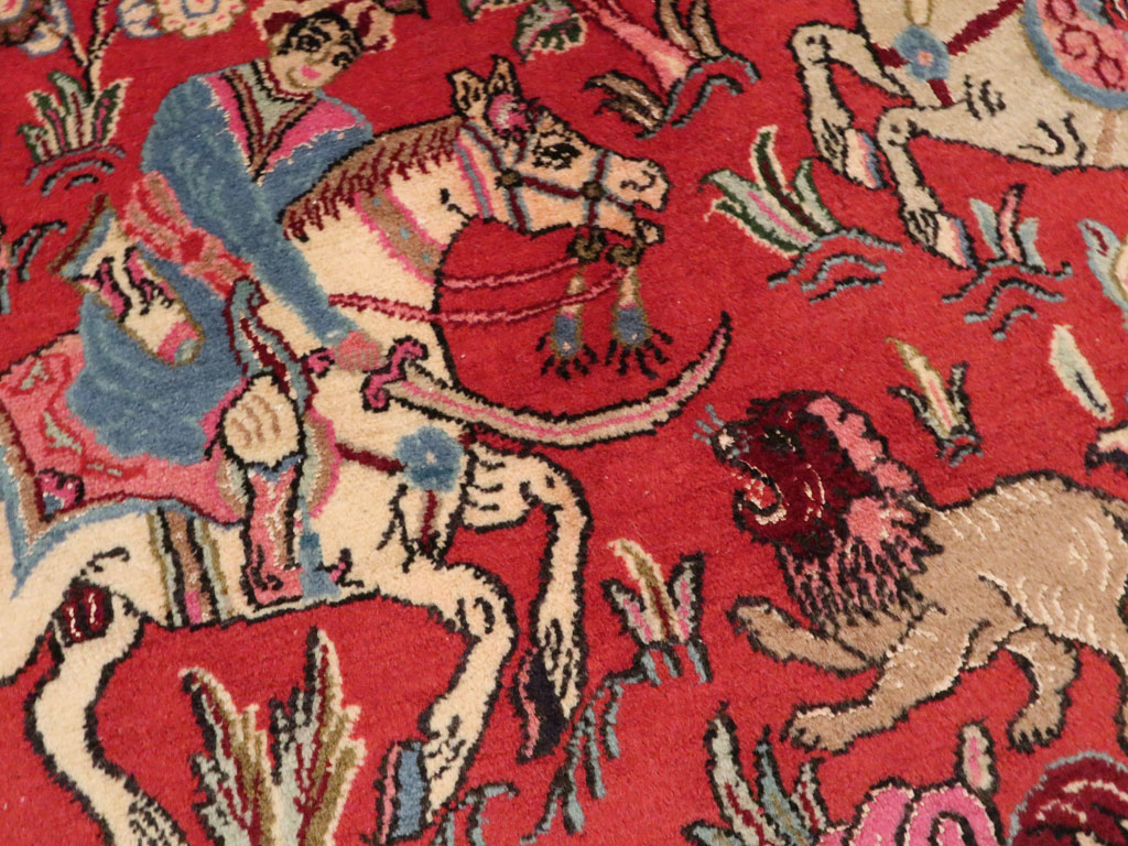Vintage Persian Quom Pictorial Rug (Pair: 1 of 2), No.18996 - Galerie Shabab