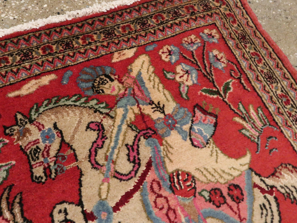 Vintage Persian Quom Pictorial Rug (Pair: 1 of 2), No.18996 - Galerie Shabab