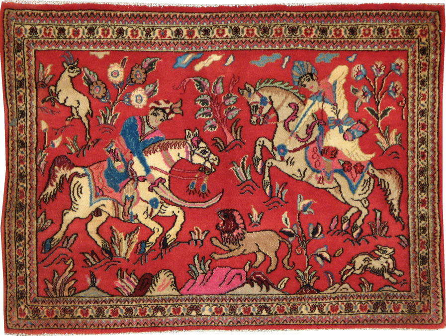Vintage Persian Quom Pictorial Rug (Pair: 2 of 2), No.18997 - Galerie Shabab