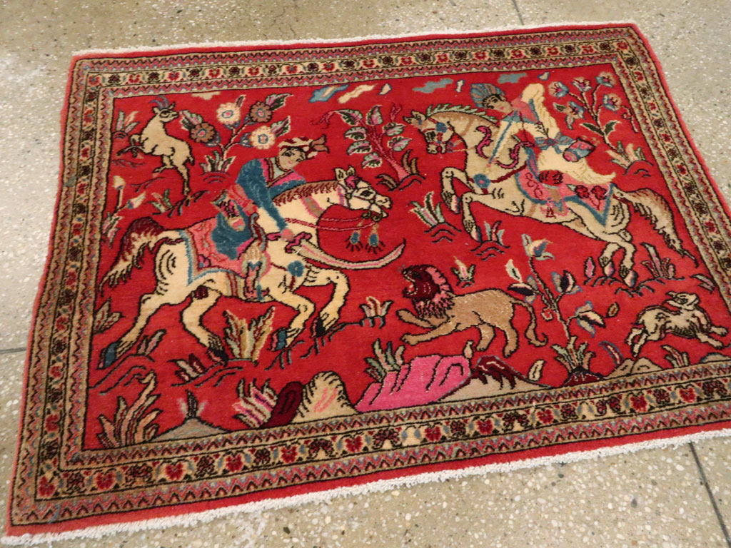 Vintage Persian Quom Pictorial Rug (Pair: 2 of 2), No.18997 - Galerie Shabab