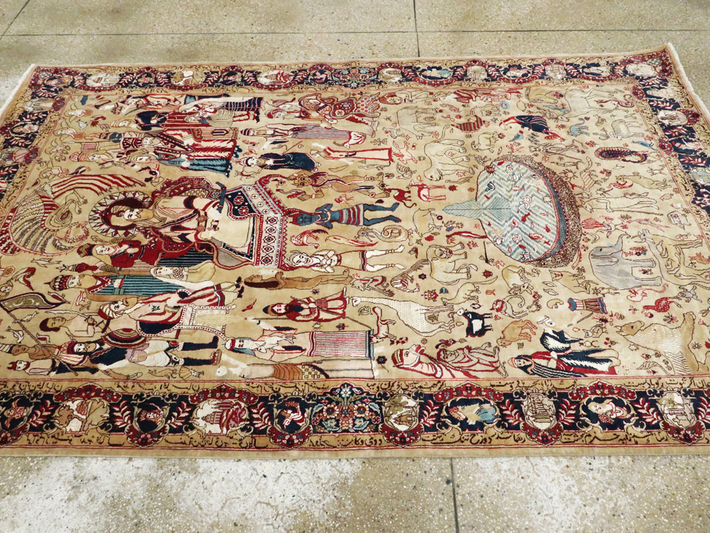 Vintage Indo Tabriz Pictorial Rug, No.19012 - Galerie Shabab