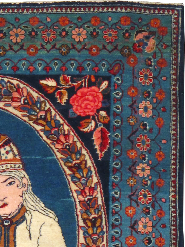 Vintage Persian Yazd Pictorial Throw Rug, No.19029 - Galerie Shabab