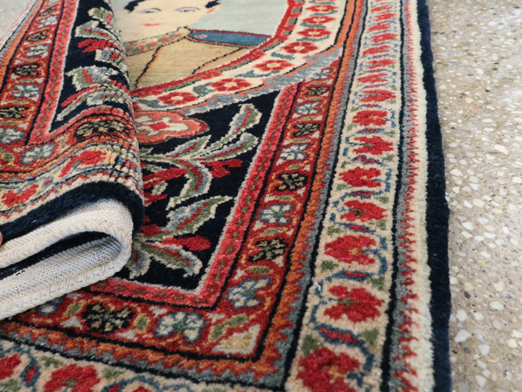 Vintage Persian Qazvin Pictorial Rug, No.19076 - Galerie Shabab