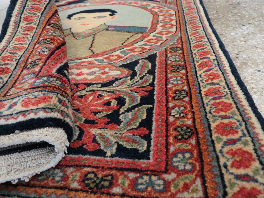 Vintage Persian Qazvin Pictorial Rug, No.19077 - Galerie Shabab