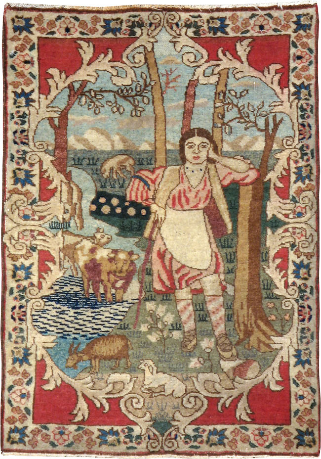 Antique Persian Tabriz Pictorial Rug, No.19078 - Galerie Shabab