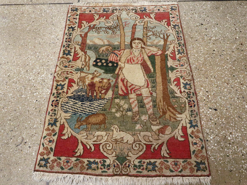Antique Persian Tabriz Pictorial Rug, No.19078 - Galerie Shabab