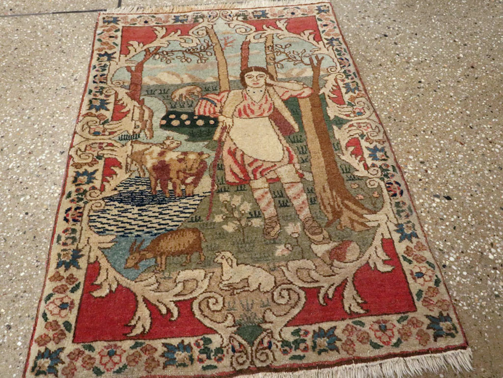 Antique Persian Tabriz Pictorial Rug, No.19078 - Galerie Shabab