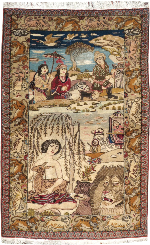 Vintage Persian Tabriz Pictorial Rug, No.19079 - Galerie Shabab