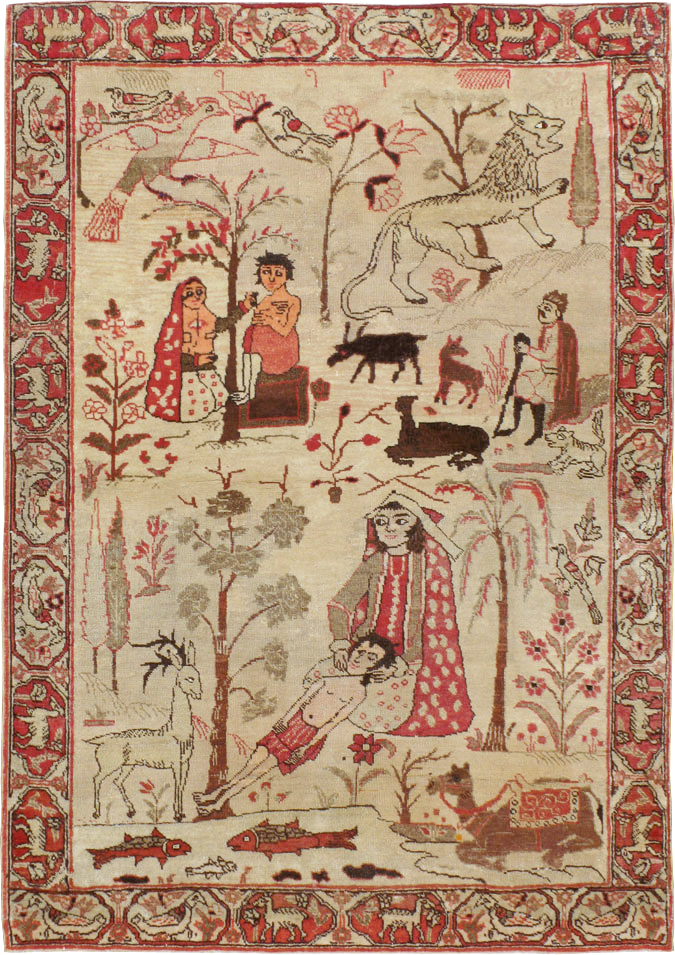 Vintage Persian Kerman Pictorial Rug, No.19976 - Galerie Shabab