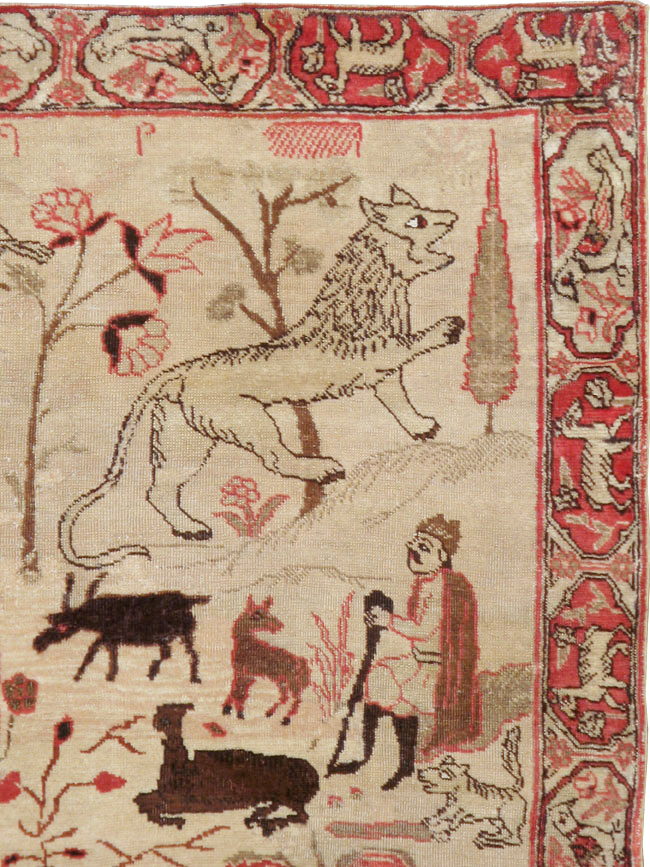 Vintage Persian Kerman Pictorial Rug, No.19976 - Galerie Shabab