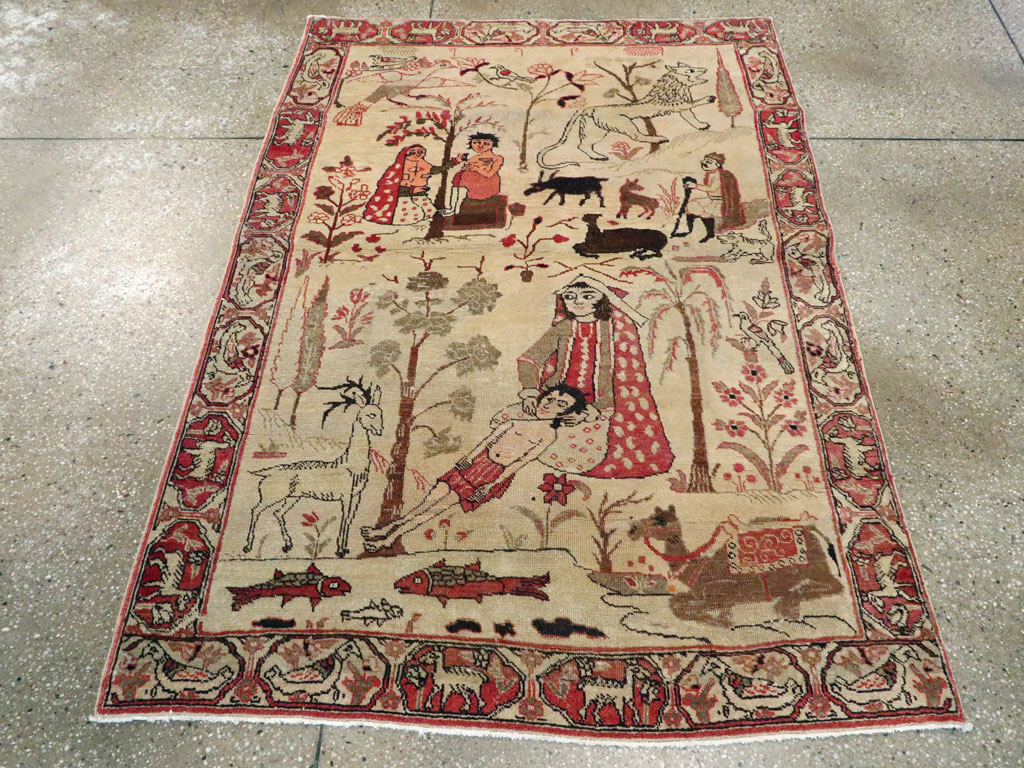 Vintage Persian Kerman Pictorial Rug, No.19976 - Galerie Shabab
