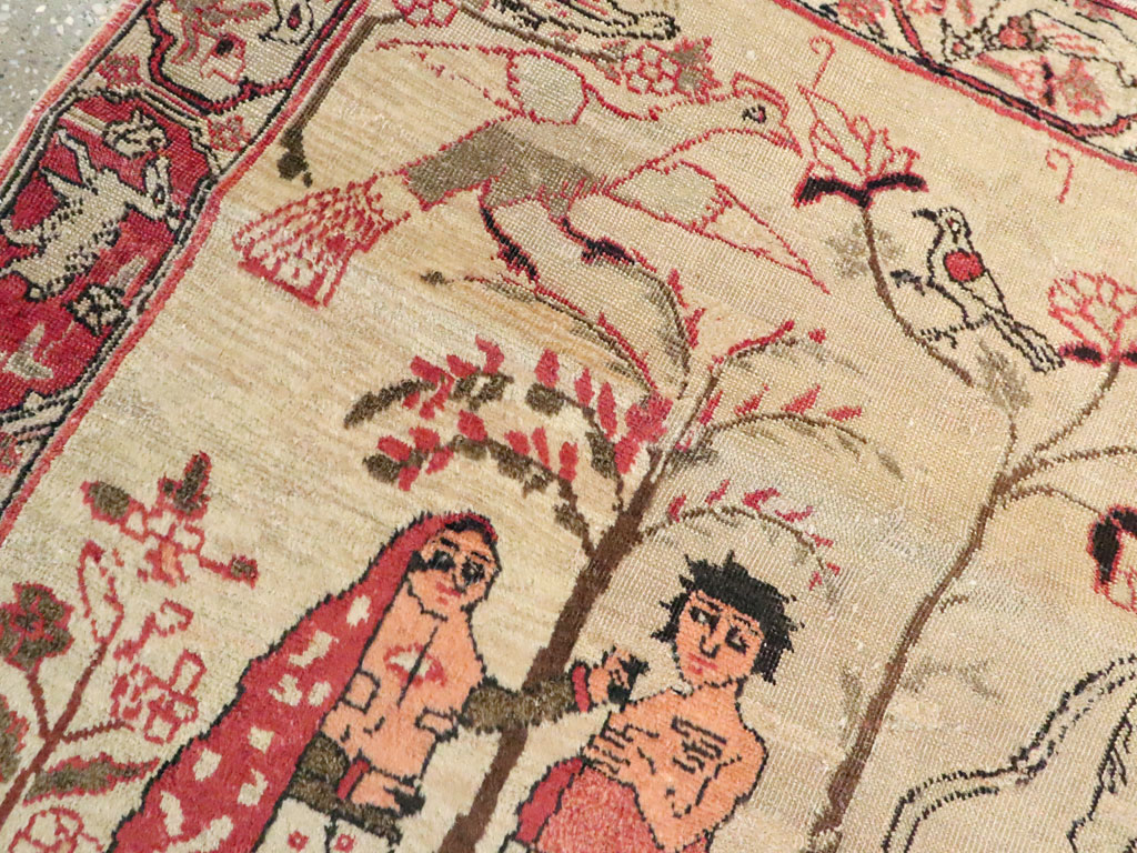 Vintage Persian Kerman Pictorial Rug, No.19976 - Galerie Shabab