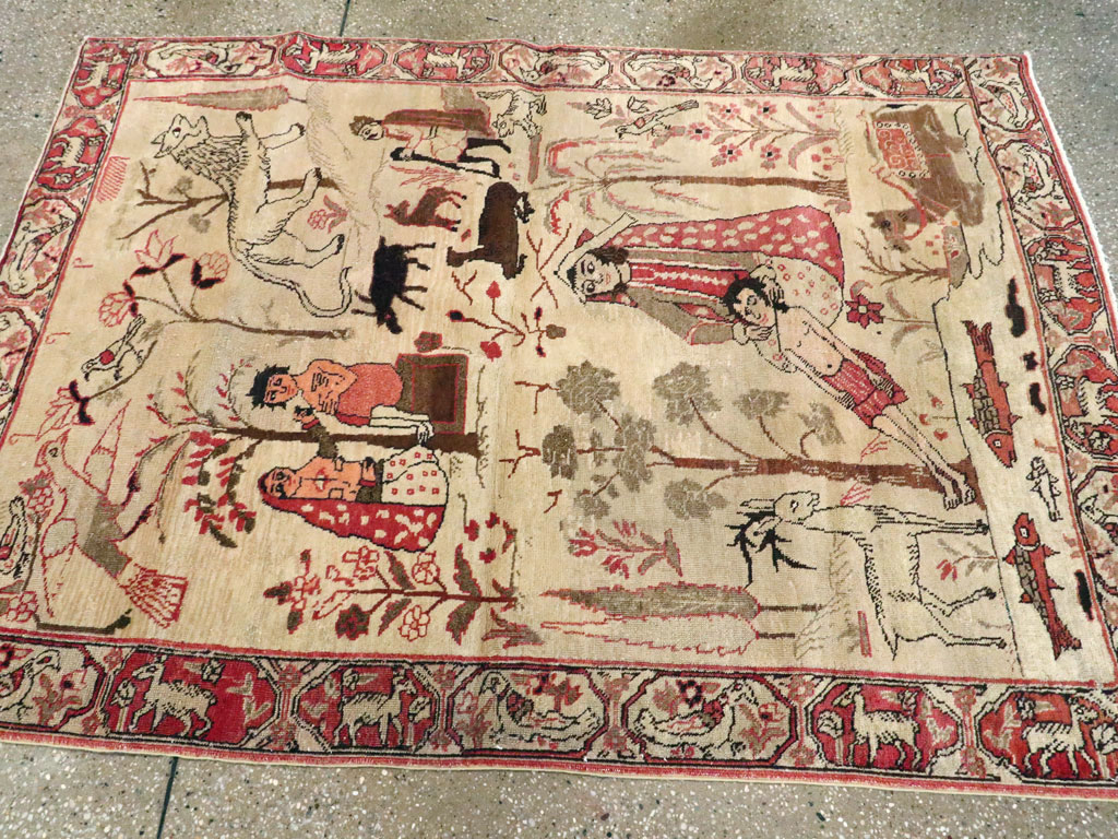 Vintage Persian Kerman Pictorial Rug, No.19976 - Galerie Shabab