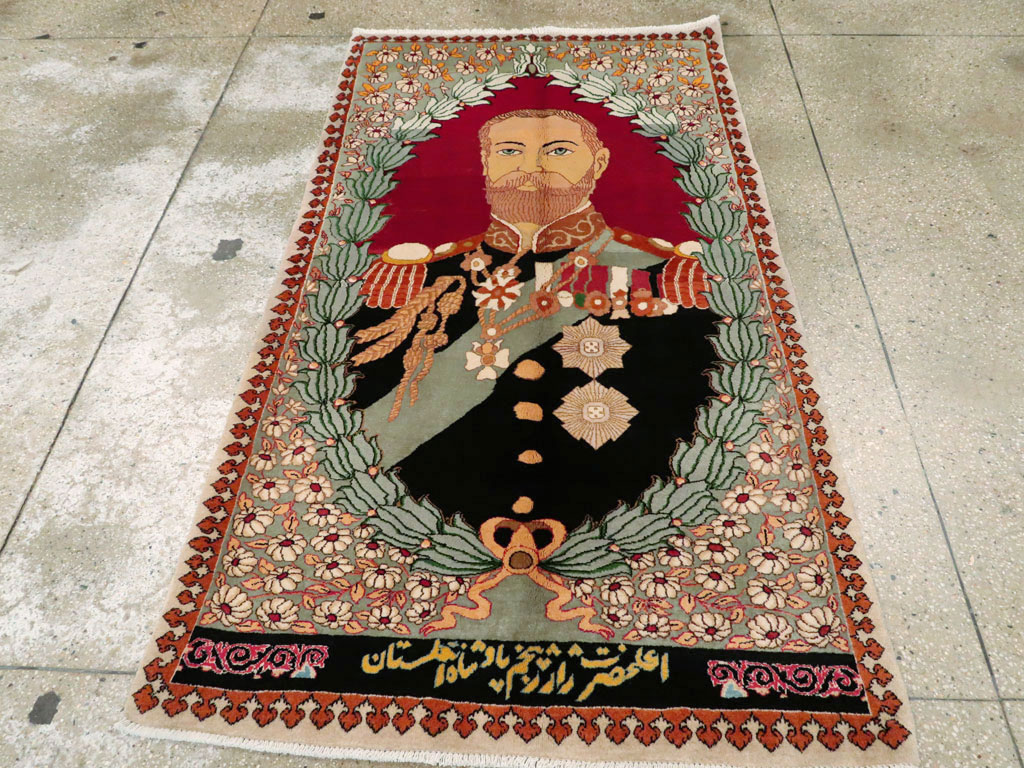 Vintage Persian Tabriz King George V Pictorial Rug, No.20021 - Galerie Shabab