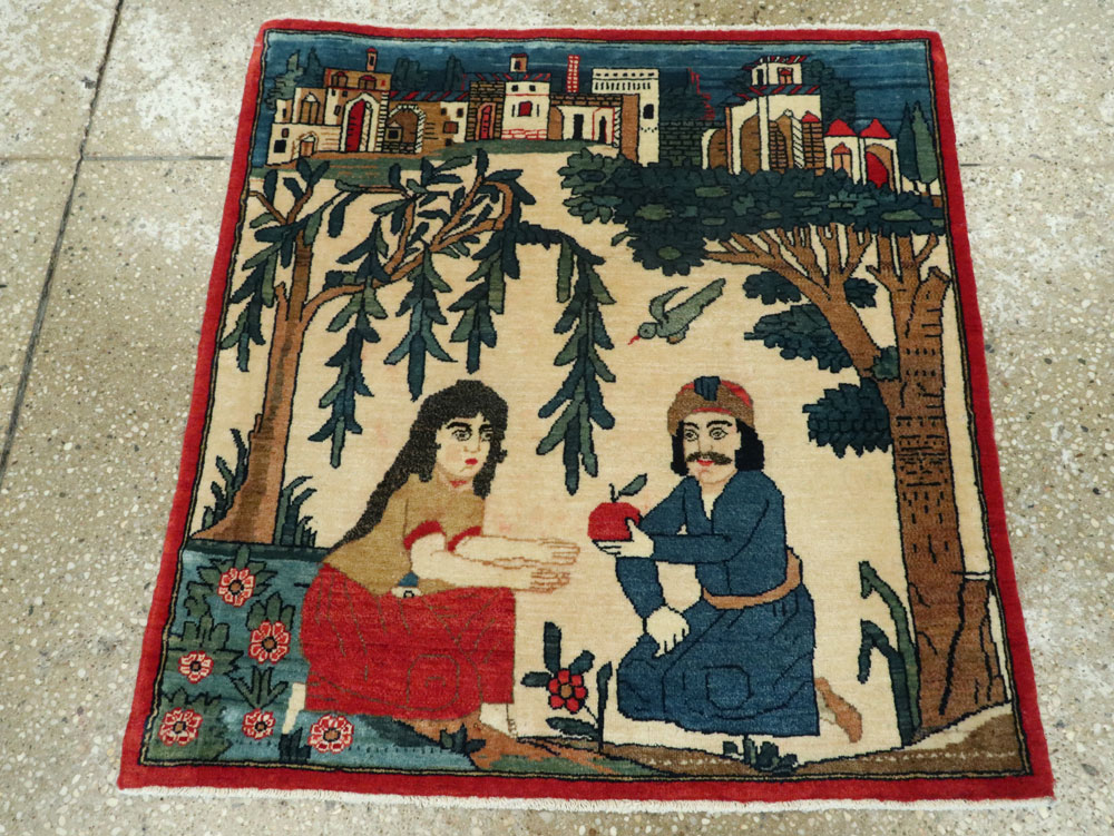 Vintage Persian Kashan Pictorial Rug, No.20024 - Galerie Shabab