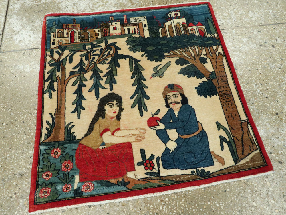 Vintage Persian Kashan Pictorial Rug, No.20024 - Galerie Shabab