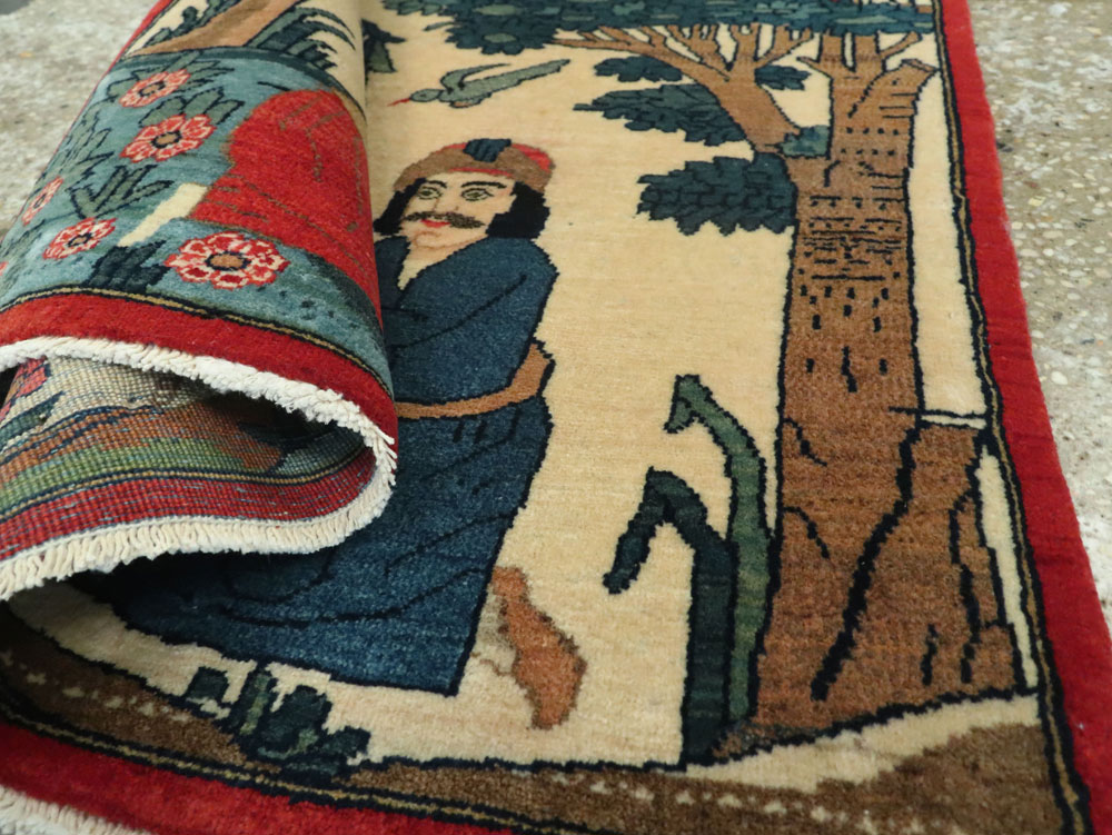 Vintage Persian Kashan Pictorial Rug, No.20024 - Galerie Shabab