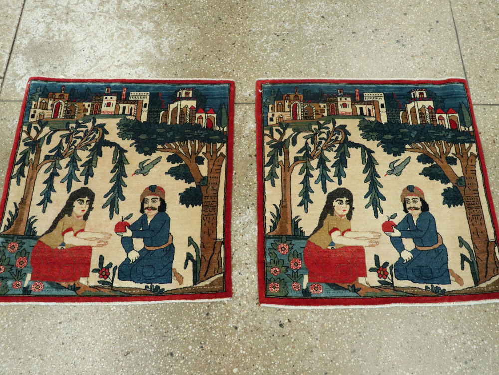 Vintage Persian Kashan Pictorial Rug, No.20024 - Galerie Shabab