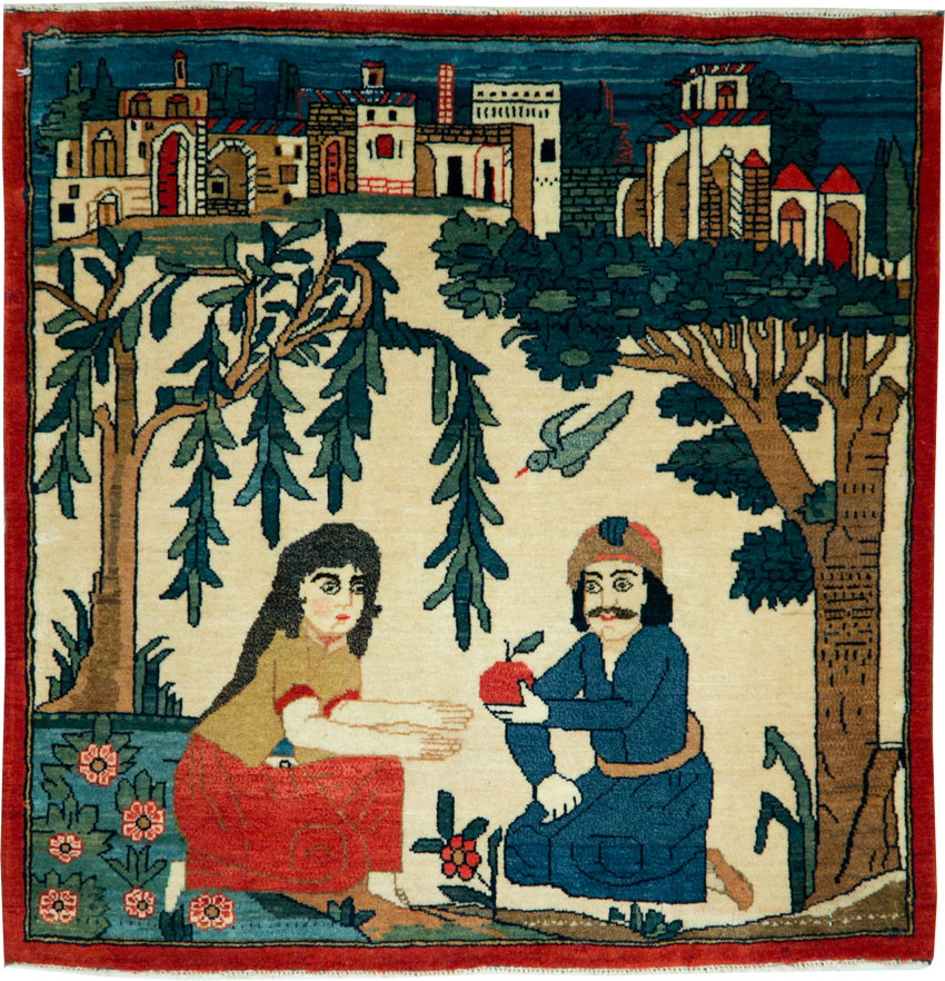 Vintage Persian Kashan Pictorial Rug, No.20026 - Galerie Shabab