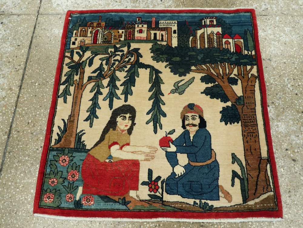 Vintage Persian Kashan Pictorial Rug, No.20026 - Galerie Shabab