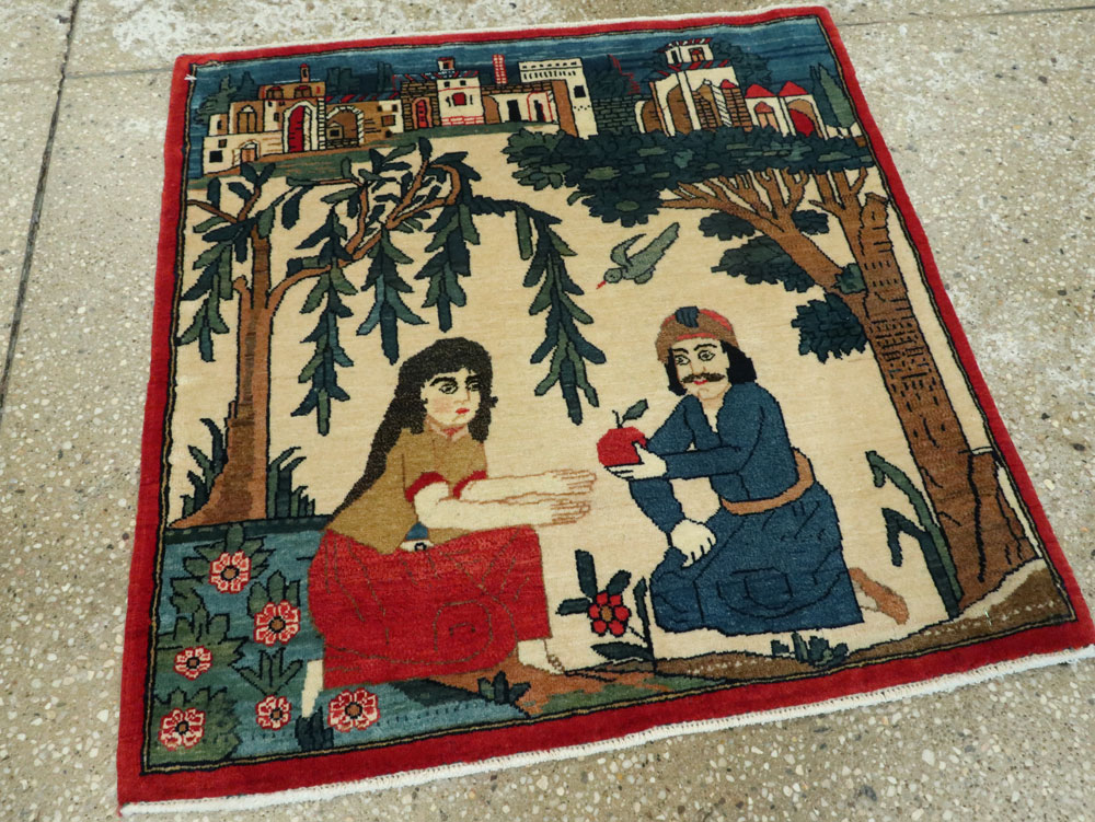 Vintage Persian Kashan Pictorial Rug, No.20026 - Galerie Shabab