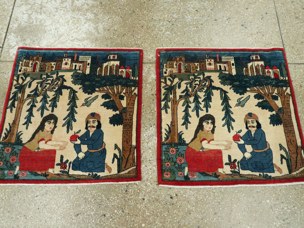 Vintage Persian Kashan Pictorial Rug, No.20026 - Galerie Shabab