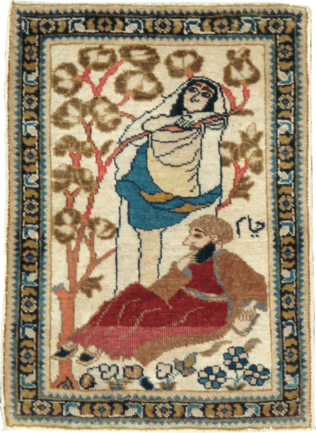 Vintage Persian Tabriz Pictorial Rug, No.20090 - Galerie Shabab