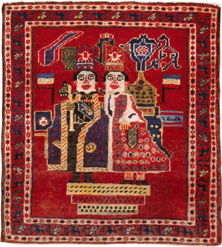 Antique Persian Heriz Pictorial Rug (Pair: 1 of 2), No.20091 - Galerie Shabab